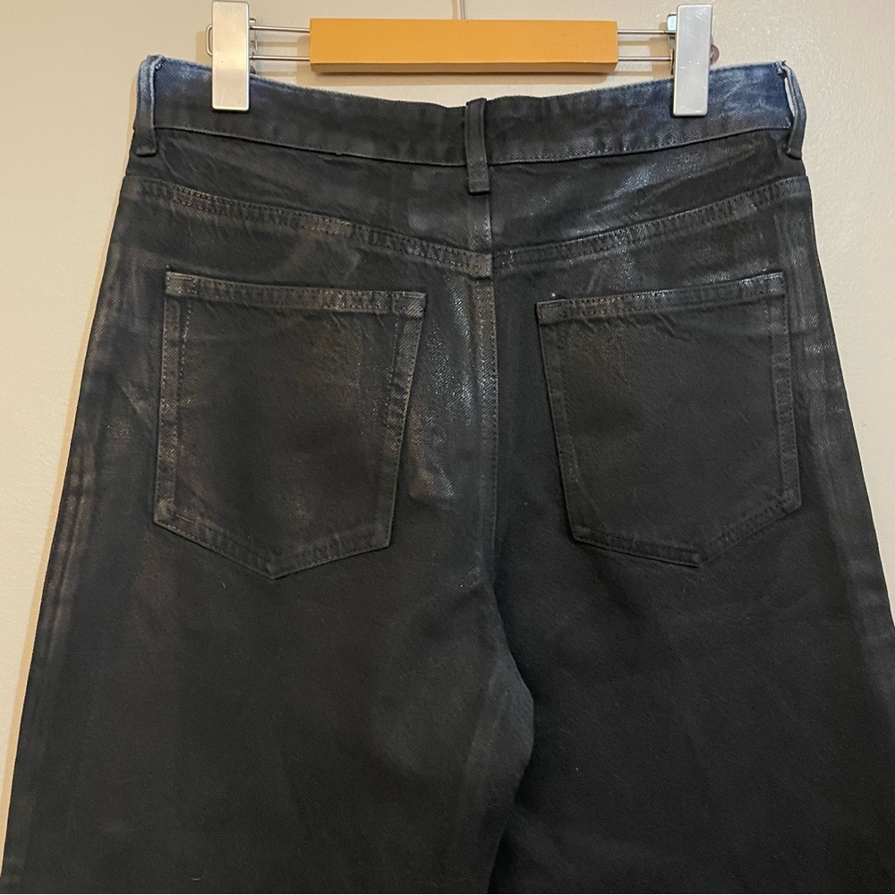 H&M Edition Blue Denim Wide Leg Jeans with Black Wax Coating – Size 4 Like New - Picture 9 of 16
